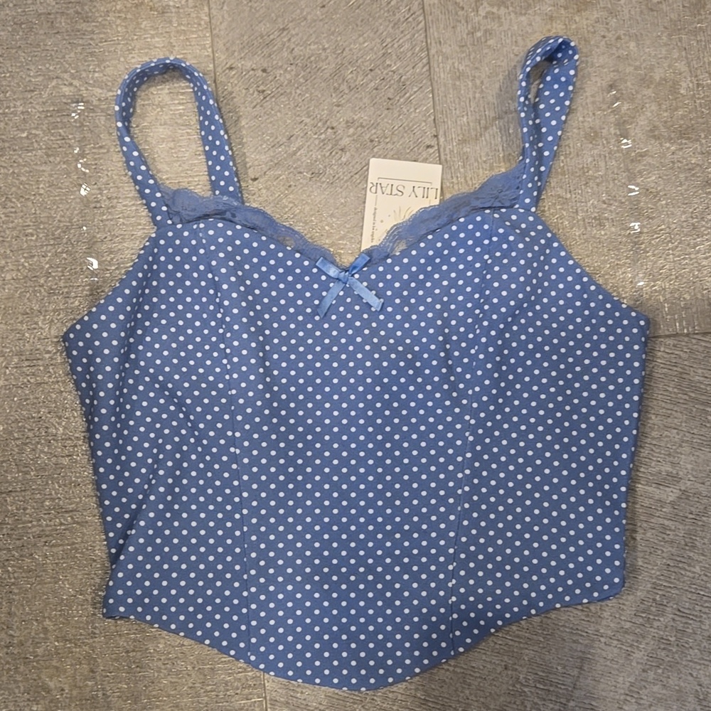NWT Lily star tank blue polka dot Crop tank top Medium